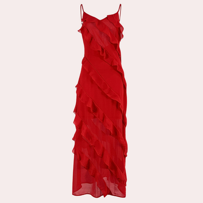 Robe Longue Élégante d'Été | Volants et Fente Stylée sur le Côté