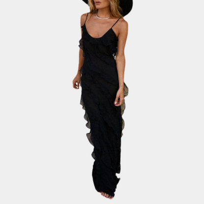 Robe Longue Élégante d'Été | Volants et Fente Stylée sur le Côté