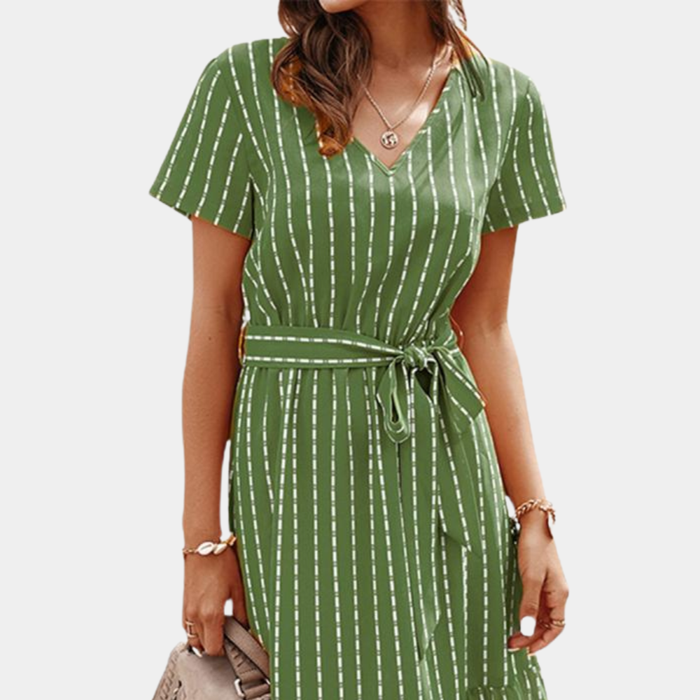 Robe Midi Bohème Élégante | Soie Aérée à Col V pour l'Été