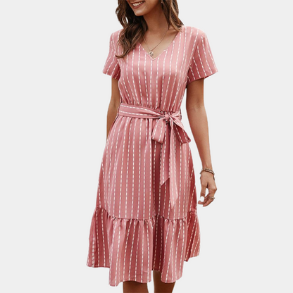 Robe Midi Bohème Élégante | Soie Aérée à Col V pour l'Été