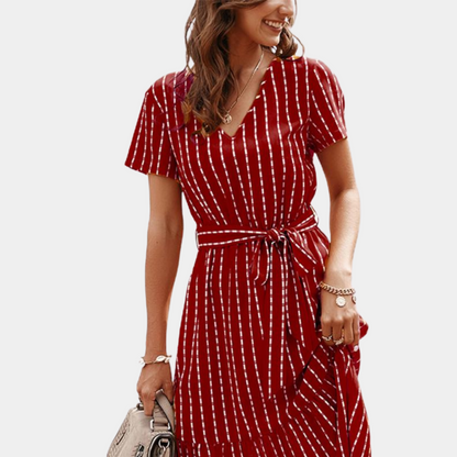 Robe Midi Bohème Élégante | Soie Aérée à Col V pour l'Été