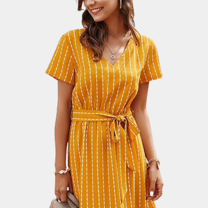 Robe Midi Bohème Élégante | Soie Aérée à Col V pour l'Été