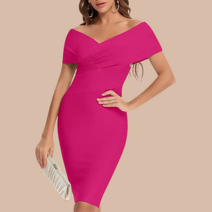 Robe de Cocktail Épaules Dégagées | Élégante en Polyester avec Décolleté en V