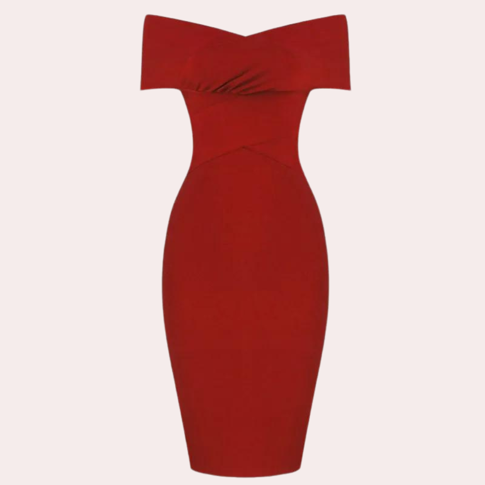 Robe de Cocktail Épaules Dégagées | Élégante en Polyester avec Décolleté en V