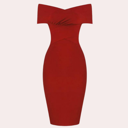 Robe de Cocktail Épaules Dégagées | Élégante en Polyester avec Décolleté en V