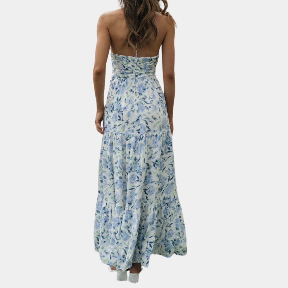 Robe Maxi Longue Élégante | Tissu Léger et Col Halter Flatteur