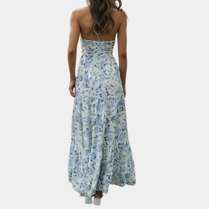 Robe Maxi Longue Élégante | Tissu Léger et Col Halter Flatteur