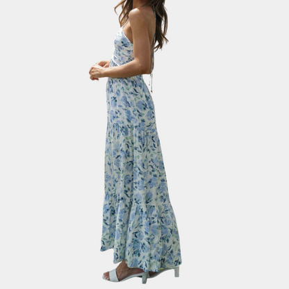 Robe Maxi Longue Élégante | Tissu Léger et Col Halter Flatteur