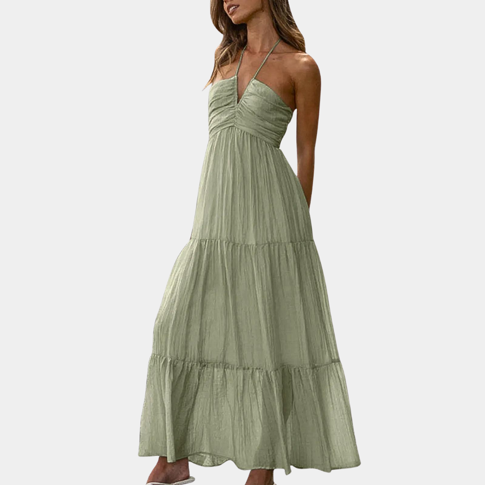 Robe Maxi Longue Élégante | Tissu Léger et Col Halter Flatteur