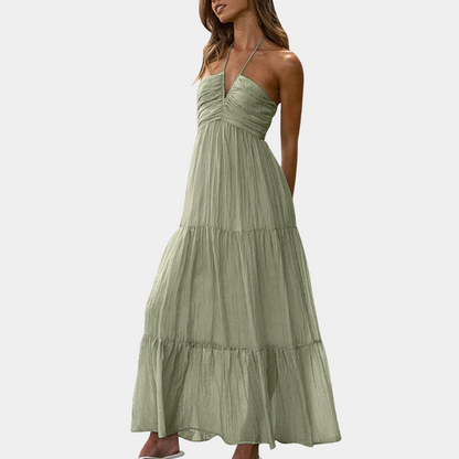 Robe Maxi Longue Élégante | Tissu Léger et Col Halter Flatteur