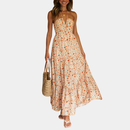Robe Maxi Longue Élégante | Tissu Léger et Col Halter Flatteur