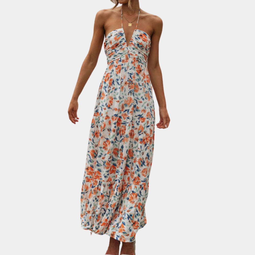 Robe Maxi Longue Élégante | Tissu Léger et Col Halter Flatteur