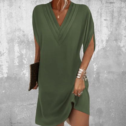 Robe Noire à Col V pour Femmes | Élégante avec Manches Fendues