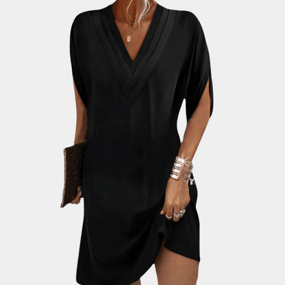 Robe Noire à Col V pour Femmes | Élégante avec Manches Fendues