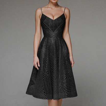 Robe de Soirée à Dos Ouvert | Motif Géométrique Élégant pour Invités