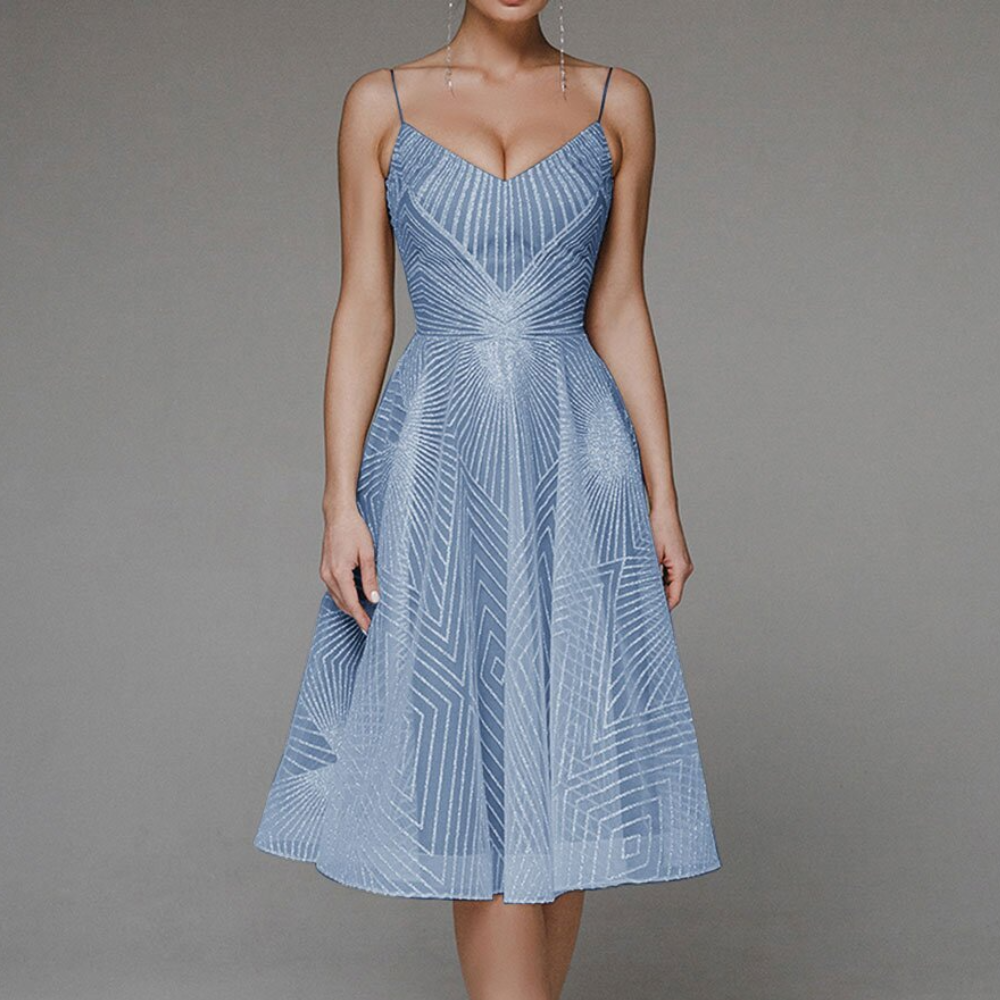 Robe de Soirée à Dos Ouvert | Motif Géométrique Élégant pour Invités