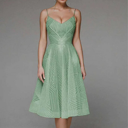 Robe de Soirée à Dos Ouvert | Motif Géométrique Élégant pour Invités