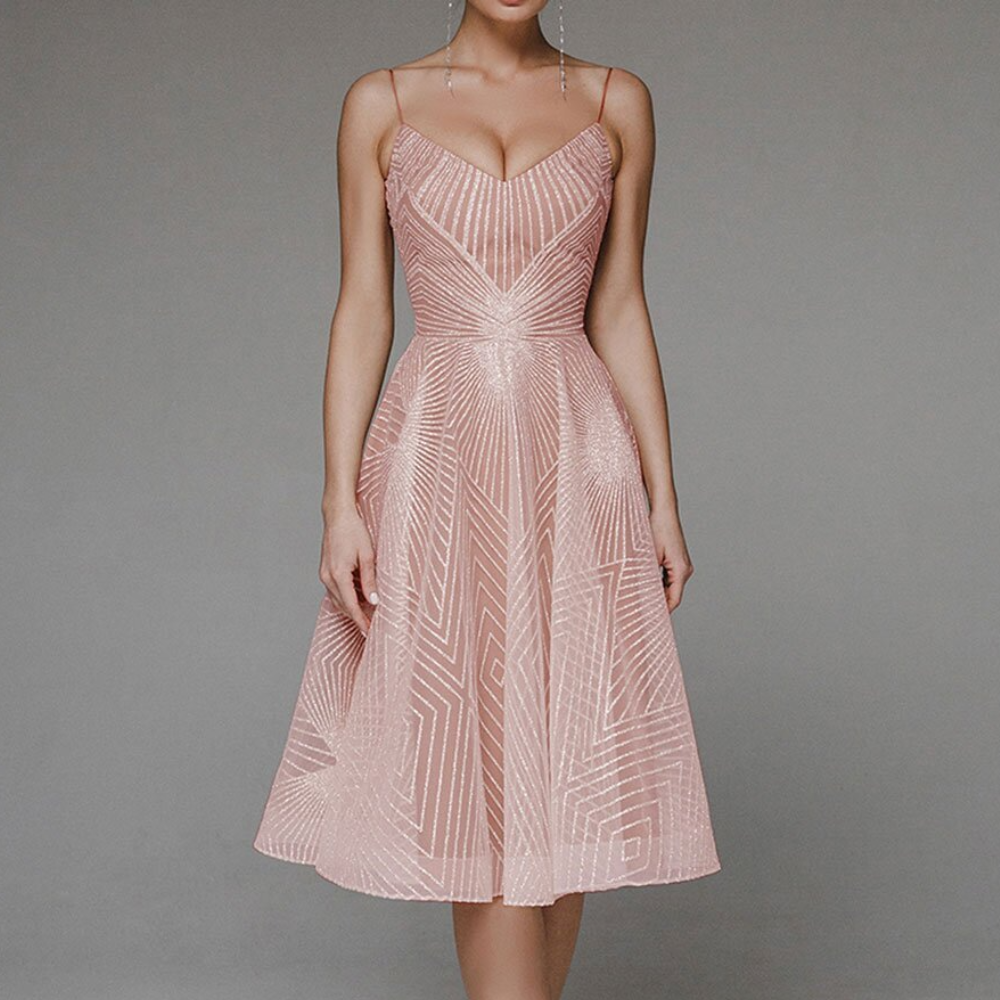 Robe de Soirée à Dos Ouvert | Motif Géométrique Élégant pour Invités