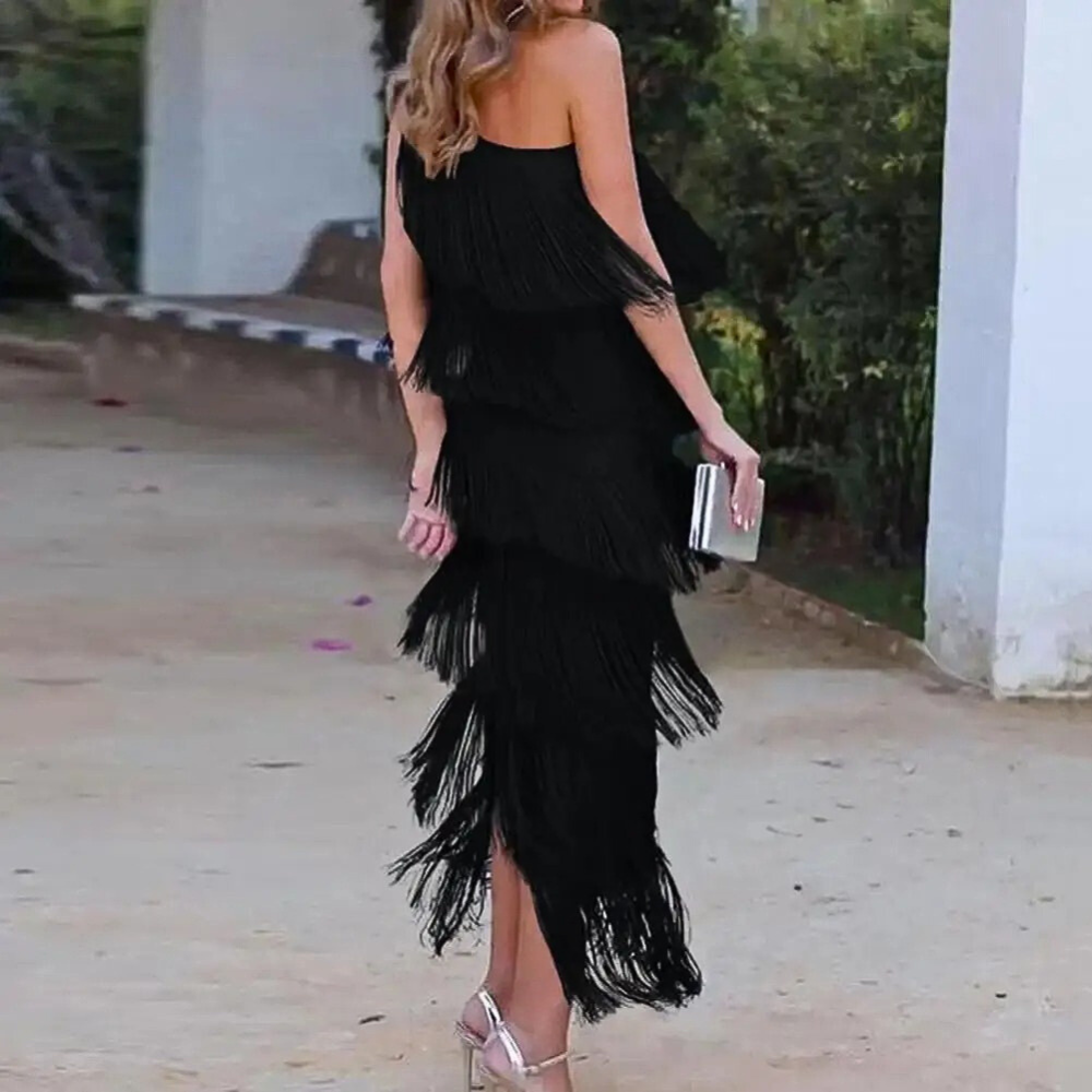 Robe Élégante à Une Épaule | Franges Stylées pour Événements Formels