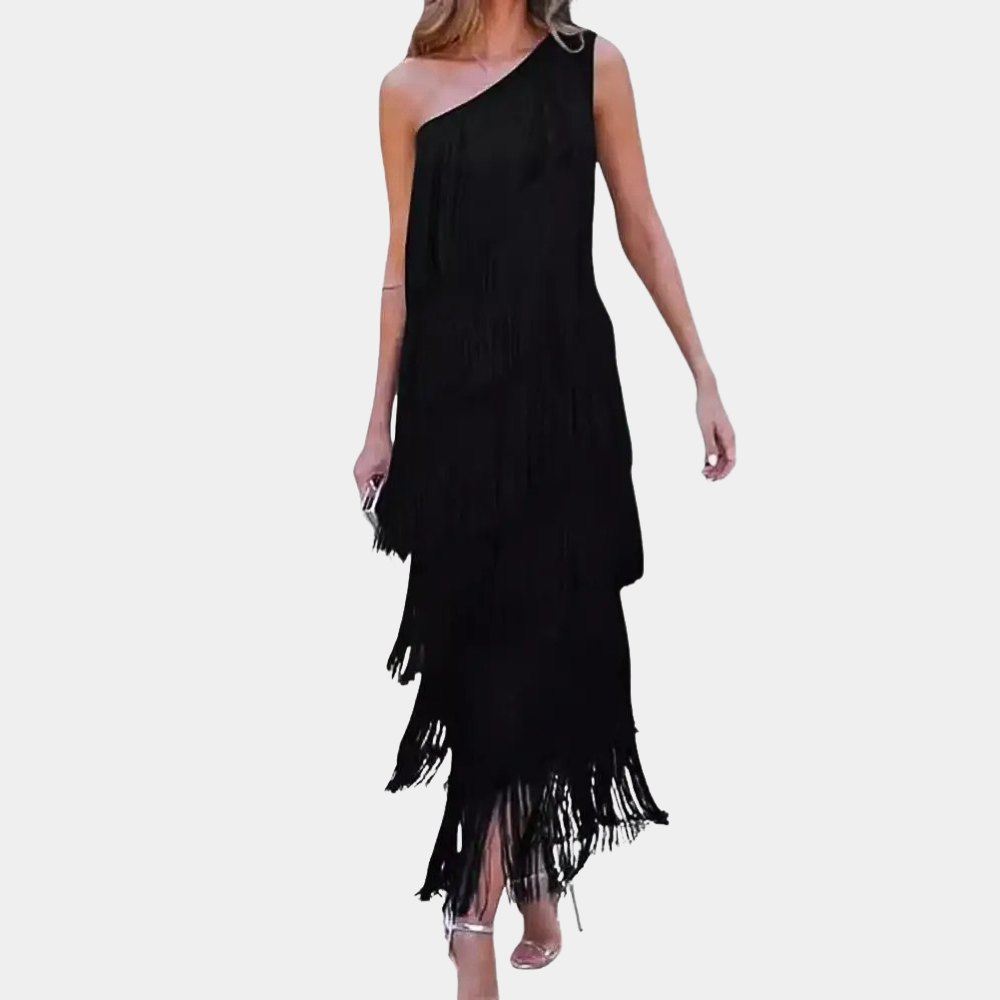 Robe Élégante à Une Épaule | Franges Stylées pour Événements Formels
