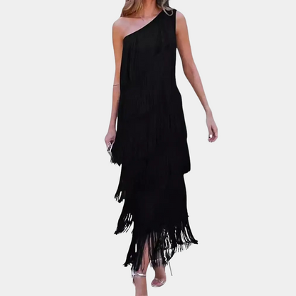 Robe Élégante à Une Épaule | Franges Stylées pour Événements Formels