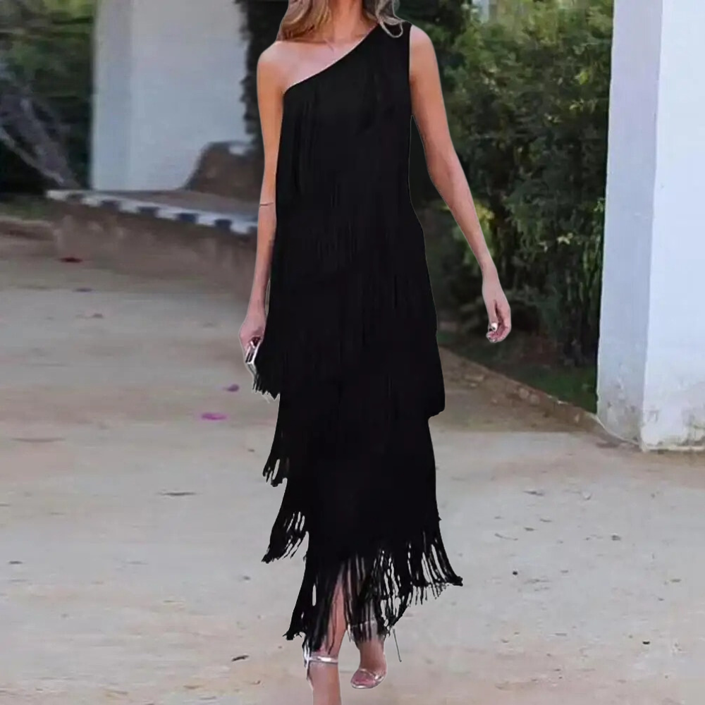 Robe Élégante à Une Épaule | Franges Stylées pour Événements Formels