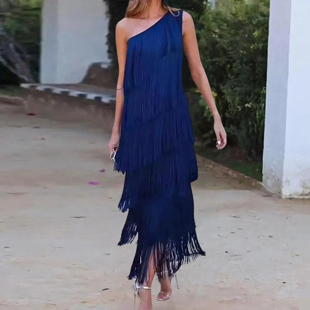 Robe Élégante à Une Épaule | Franges Stylées pour Événements Formels