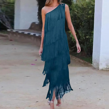 Robe Élégante à Une Épaule | Franges Stylées pour Événements Formels