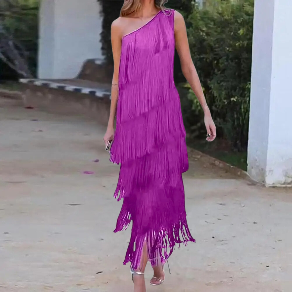 Robe Élégante à Une Épaule | Franges Stylées pour Événements Formels