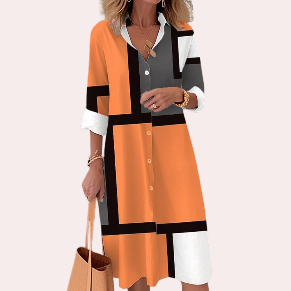 Robe Midi Élégante pour Femmes | Manches Longues et Fermeture à Boutons