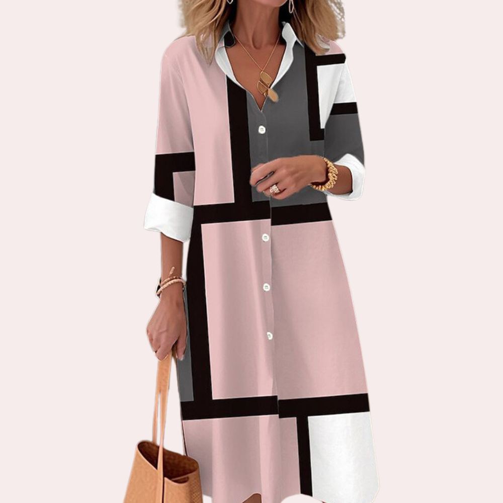 Robe Midi Élégante pour Femmes | Manches Longues et Fermeture à Boutons
