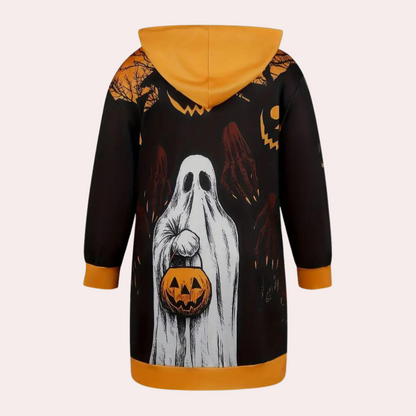 Robe Sweat à Capuche Halloween | Imprimé Fantômes et Citrouilles Festif
