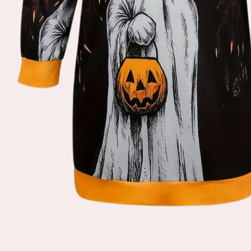 Robe Sweat à Capuche Halloween | Imprimé Fantômes et Citrouilles Festif