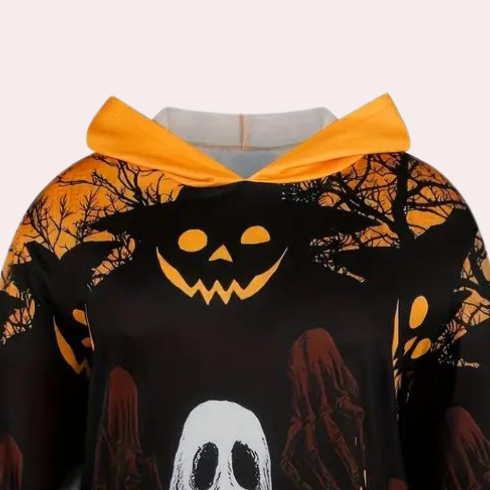 Robe Sweat à Capuche Halloween | Imprimé Fantômes et Citrouilles Festif
