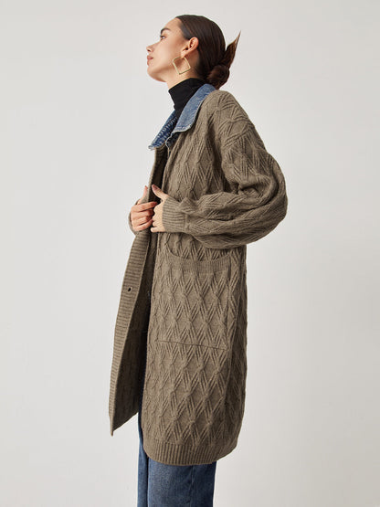 Cardigan Long en Tricot | Élégant Motif Diamant et Confort