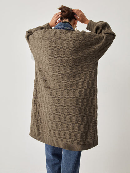 Cardigan Long en Tricot | Élégant Motif Diamant et Confort
