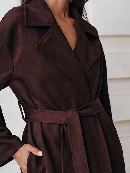Manteau Trench Long en Suède | Chaud et Ceinturé pour Élégance