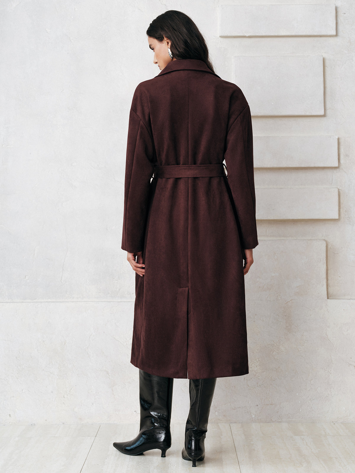 Manteau Trench Long en Suède | Chaud et Ceinturé pour Élégance