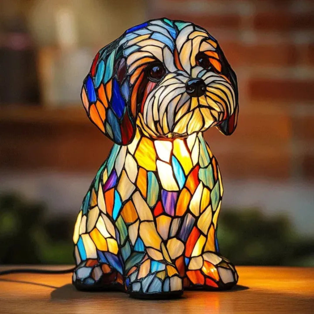 Lampe de Table pour Amateurs de Chiens | Éclairage Ambiant en Verre Tiffany
