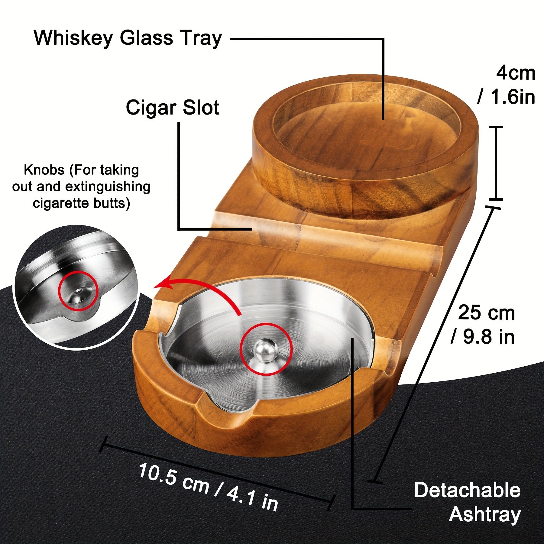 Cendrier à Cigares en Bois | Élégant avec Plateau en Verre à Whiskey