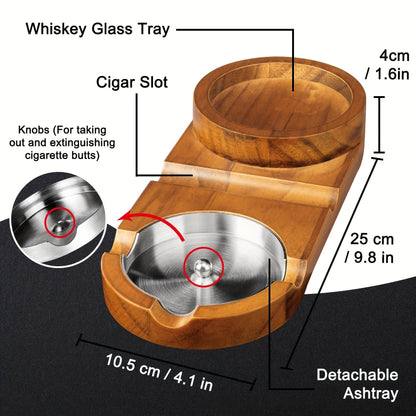 Cendrier à Cigares en Bois | Élégant avec Plateau en Verre à Whiskey