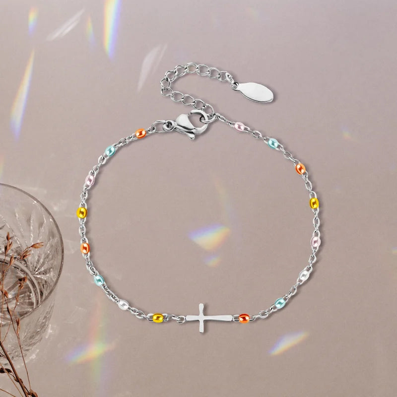 Bracelet Croix Ajustable en Argent | Design Élégant et Durable pour Amis