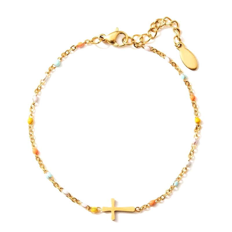 Bracelet Croix Ajustable en Argent | Design Élégant et Durable pour Amis