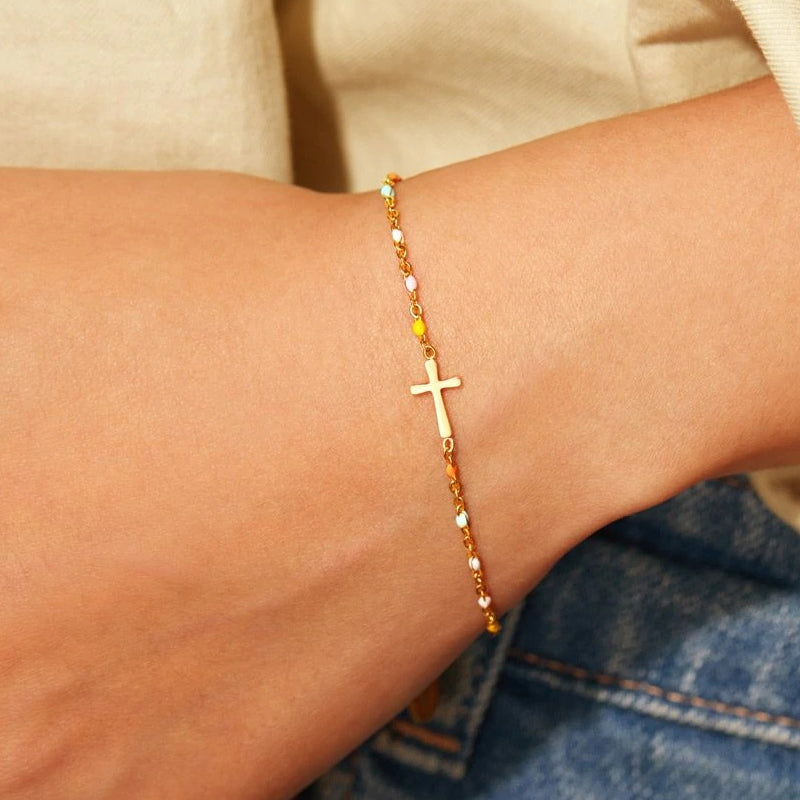 Bracelet Croix Ajustable en Argent | Design Élégant et Durable pour Amis