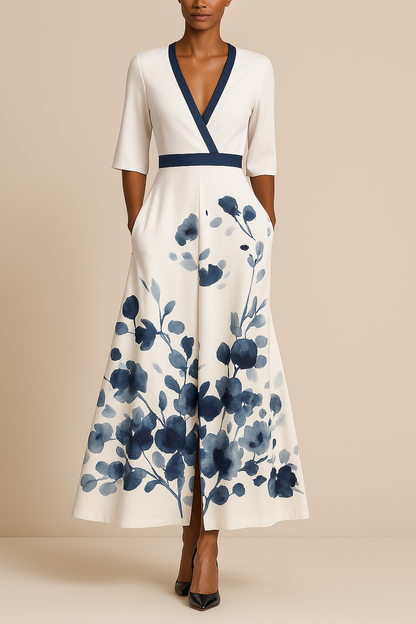 Robe Maxi à Col V pour Femmes | Silhouette A-Line Élégante et Confortable