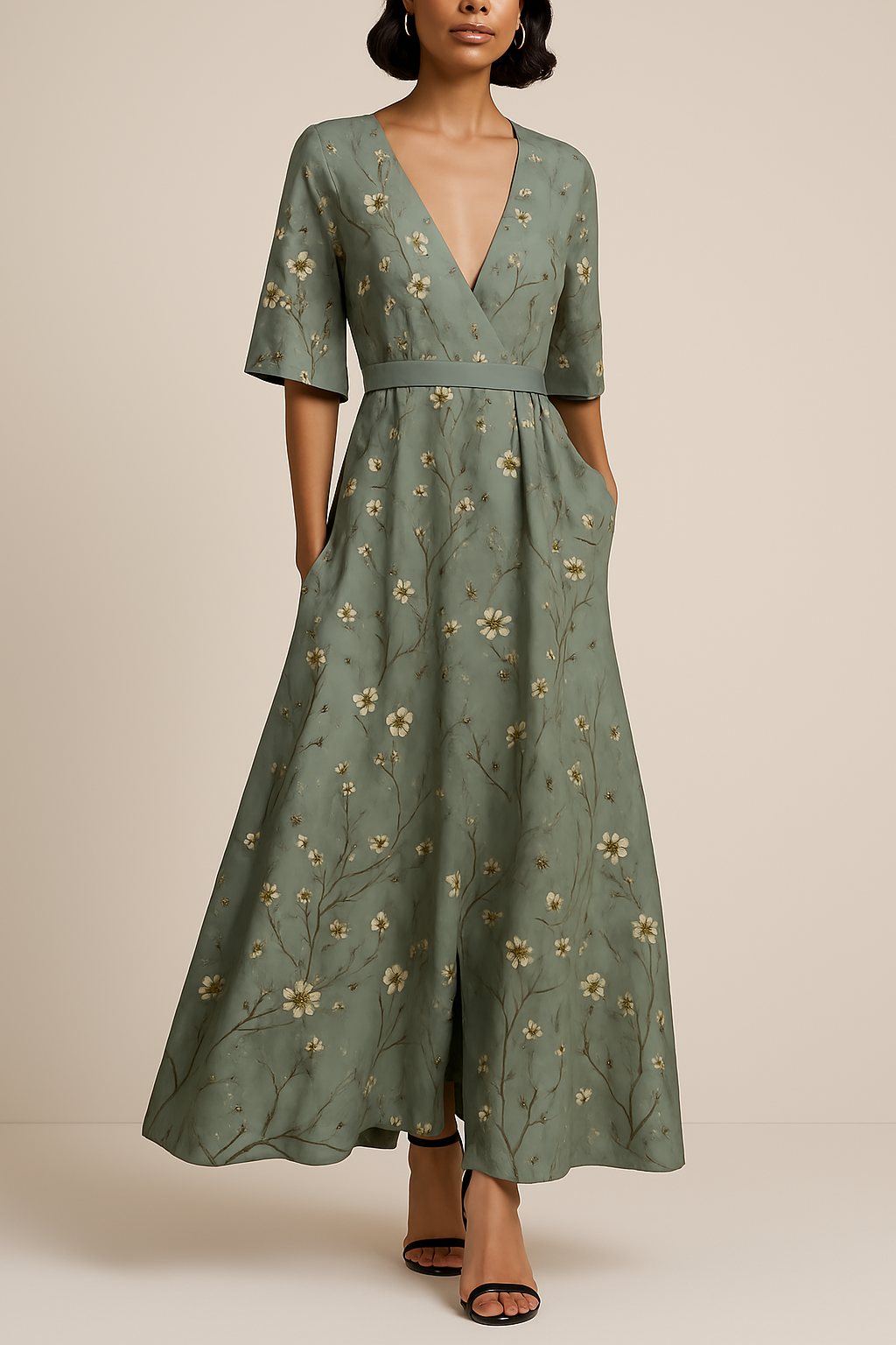 Robe Maxi à Col V pour Femmes | Silhouette A-Line Élégante et Confortable