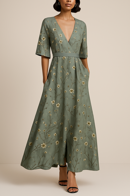 Robe Maxi à Col V pour Femmes | Silhouette A-Line Élégante et Confortable