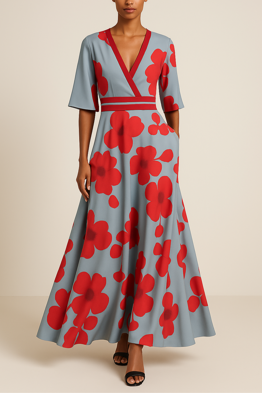 Robe Maxi à Col V pour Femmes | Silhouette A-Line Élégante et Confortable