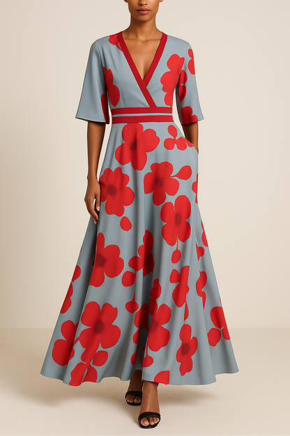 Robe Maxi à Col V pour Femmes | Silhouette A-Line Élégante et Confortable