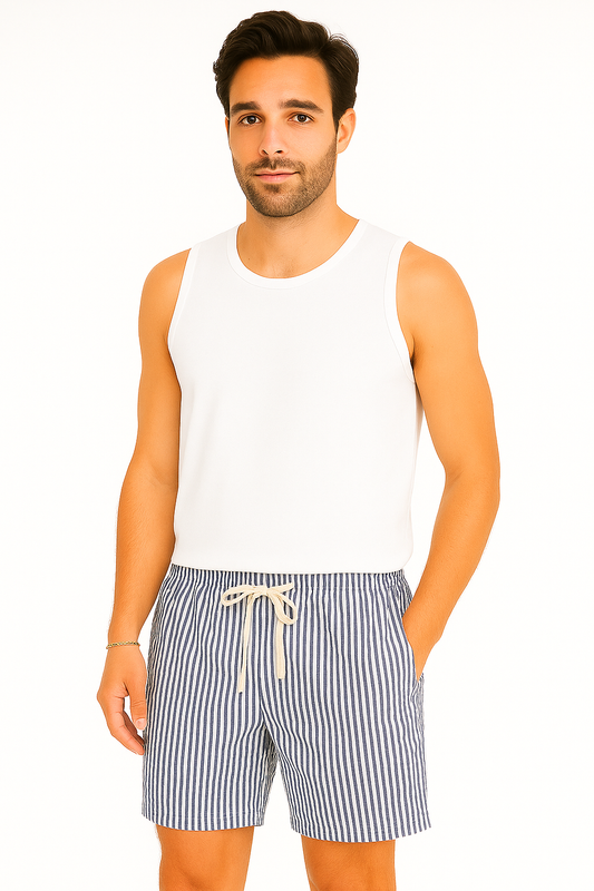 Shorts Rayés Longueur Genou | Taille à Cordon Ajustable et Confortable
